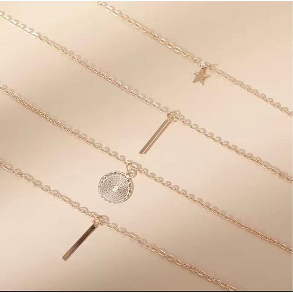 Star Bar Medallion Multi-layer Necklace 18K Gold Plated - Picture 3 of 5